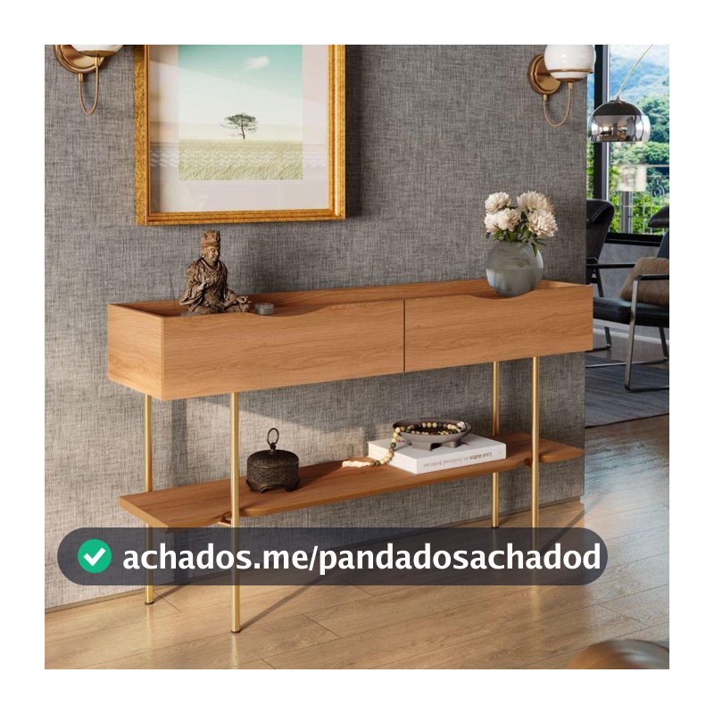 Aparador Hall Luxuoso Lukaliam Móveis Sala de Estar ou Jantar Cairo C/ 2 Gavetas C/ Pés de Ferro