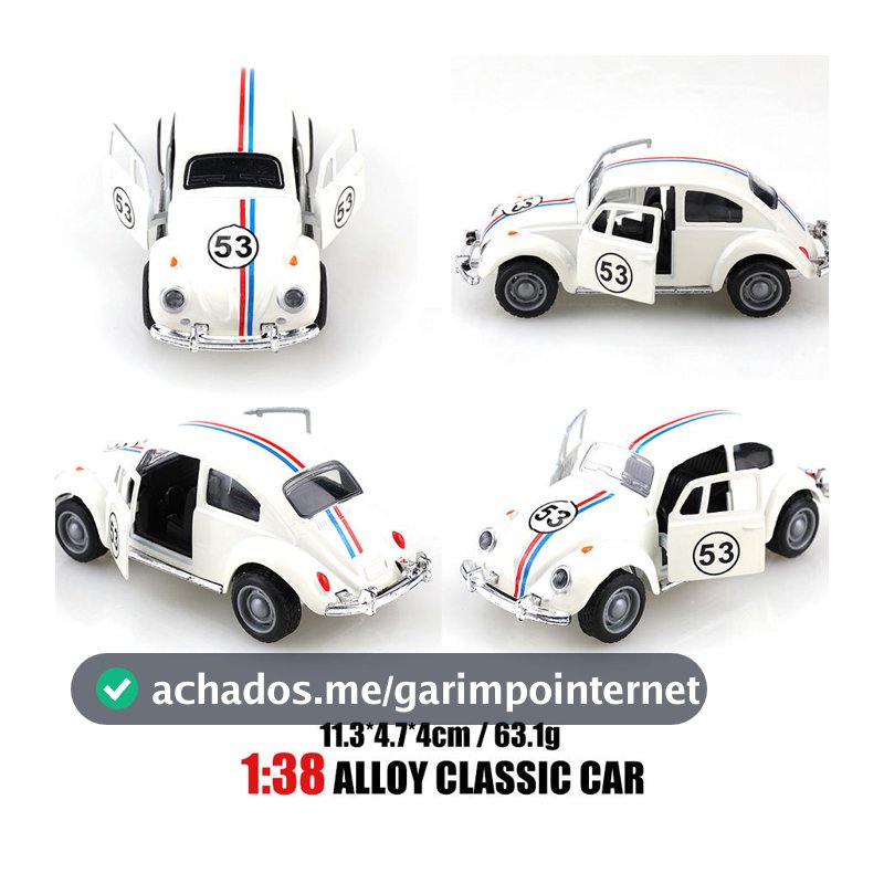 Carro de brinquedo infantil de metal Herbie Beetle 53, portas e capô podem ser abertos
