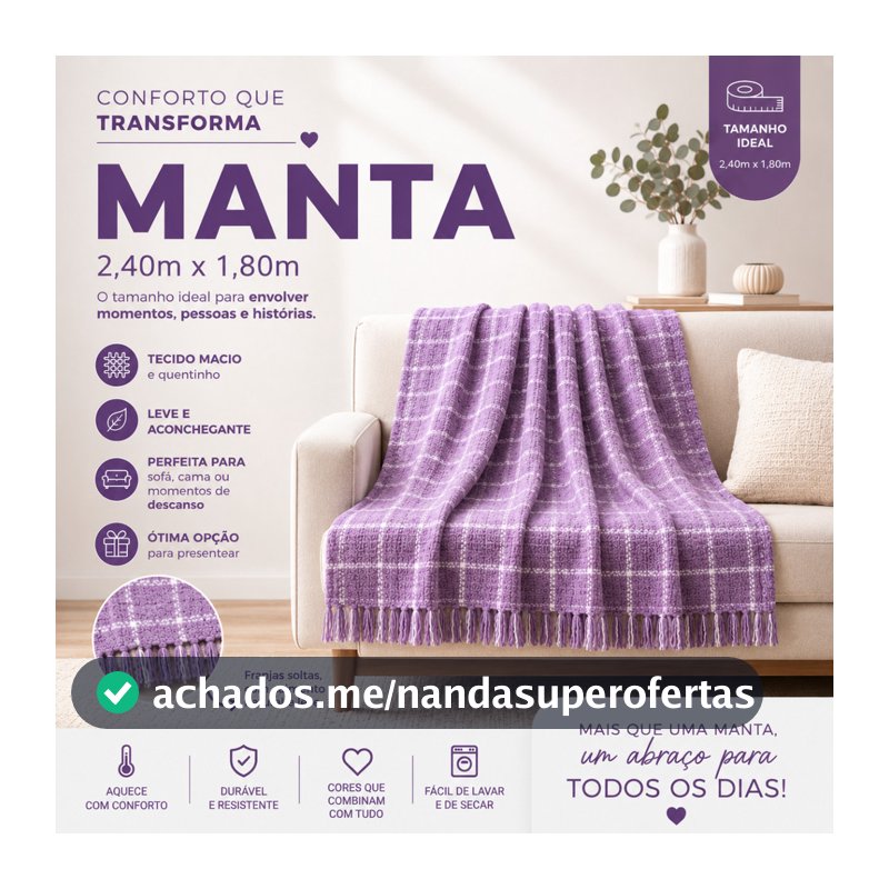 Manta Grande para Sofá 2,40 x 1,80m em Algodão Macio – Elegância e Conforto