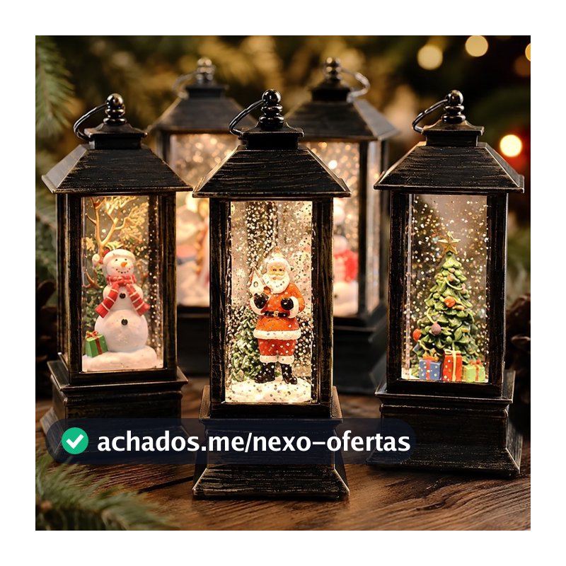Lampião Globo de Neve Com LED Natal Enfeite Decoração Lanterna Presente Natalino Papai Noel Boneco de Neve