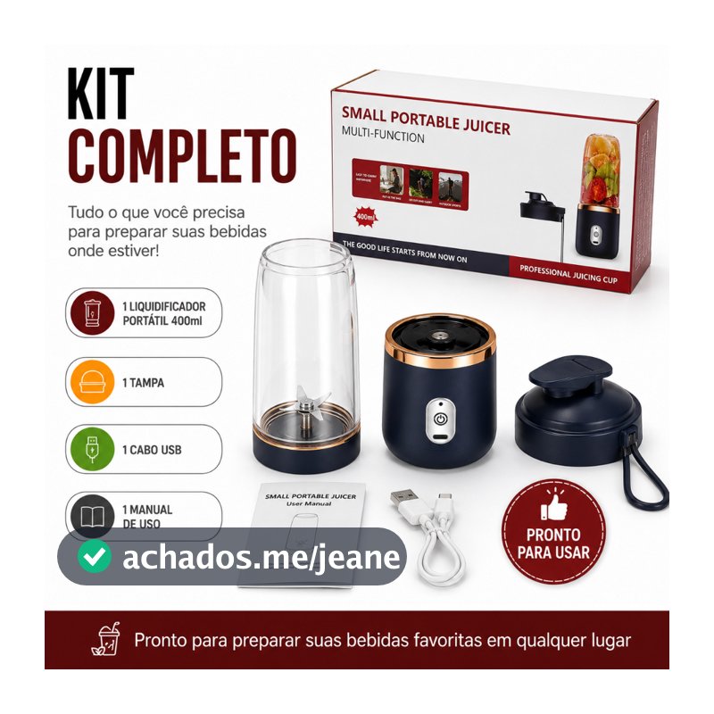 Mini Liquidificador Portátil 400ml Recarregável USB para Vitaminas e Smoothies
