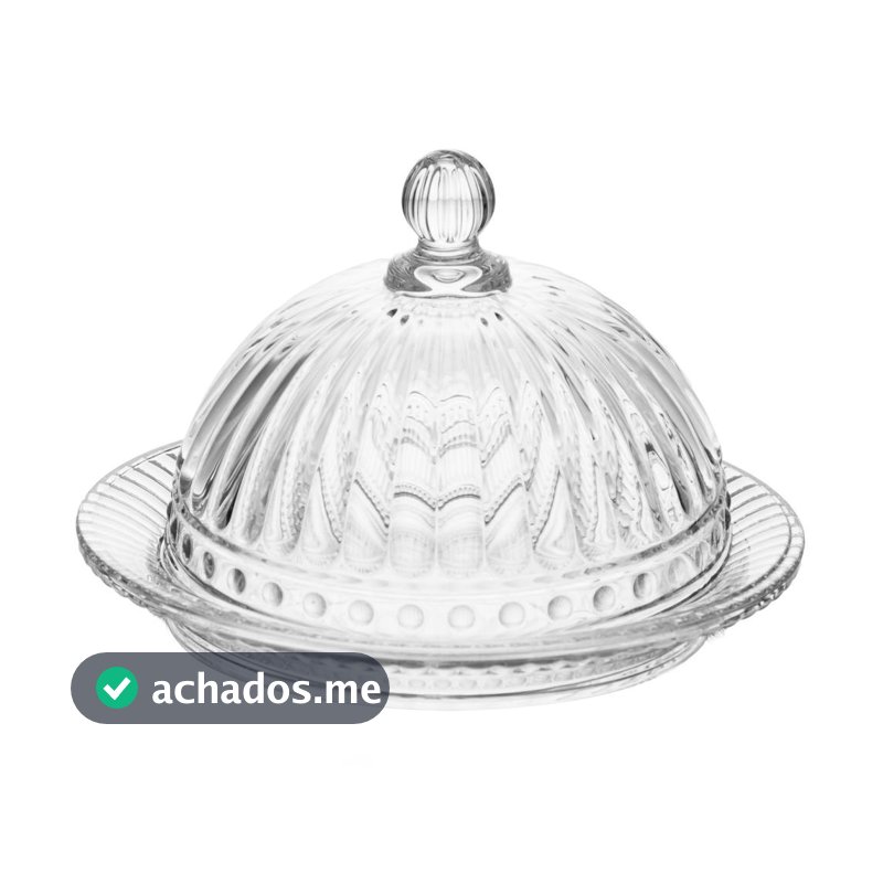 Prato para Doces com Tampa Empire 14,5cm Cristal Lyor Bolos Sobremesas Mesa Posta Organização Decoração Casa Compacto