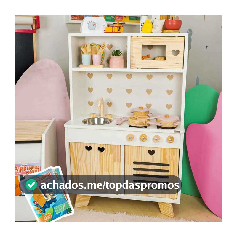 Cozinha Infantil Petit Madeira MDF Pia Fogão e Microondas Mini Cozinha Montessori Faz de Conta Kit Livro Educativo