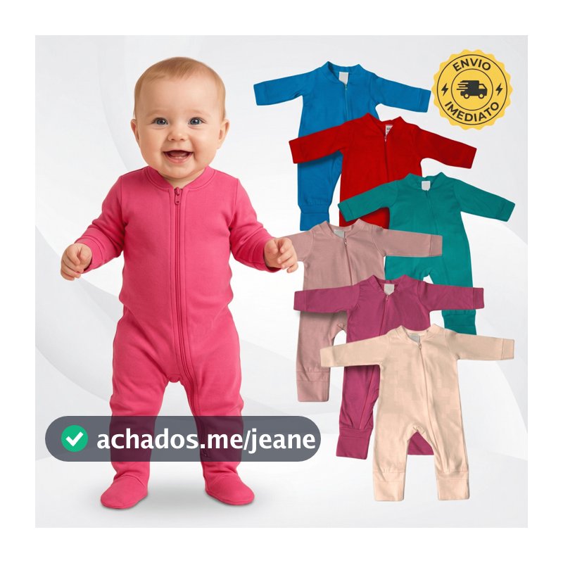 Kit 5 Macacão Bebê P M G Algodão Zíper Vira Pé Inverno Menino Menina Macacões