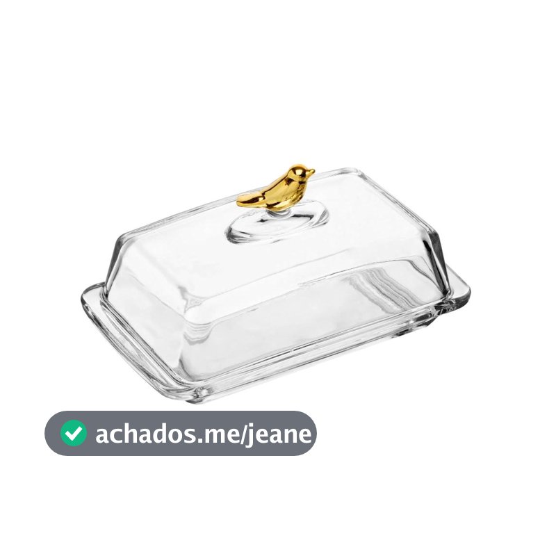 Manteigueira Retangular Wolff Golden Bird de Cristal