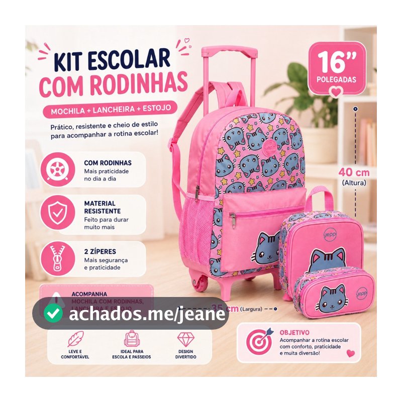 Kit Mochila De Carrinho Grande 45x35 Escolar Rodinha  Infantil Com Lancheira Estojo Personagens