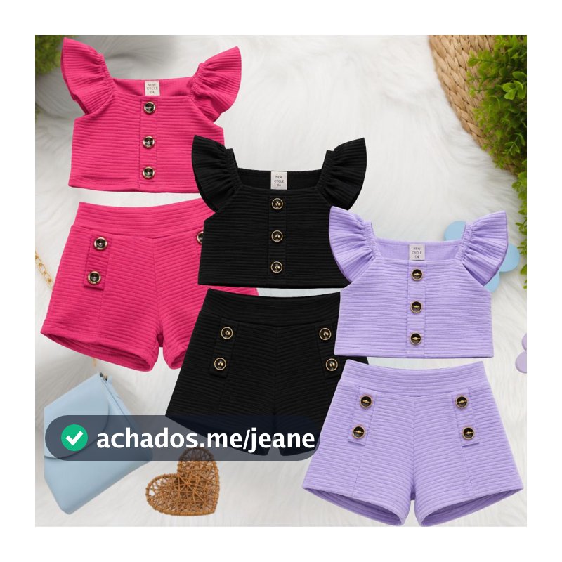 Kit 3 Conjunto Feminino infantil Menina Blogueirinha Canelado Liso babado Básico 02 ao 08
