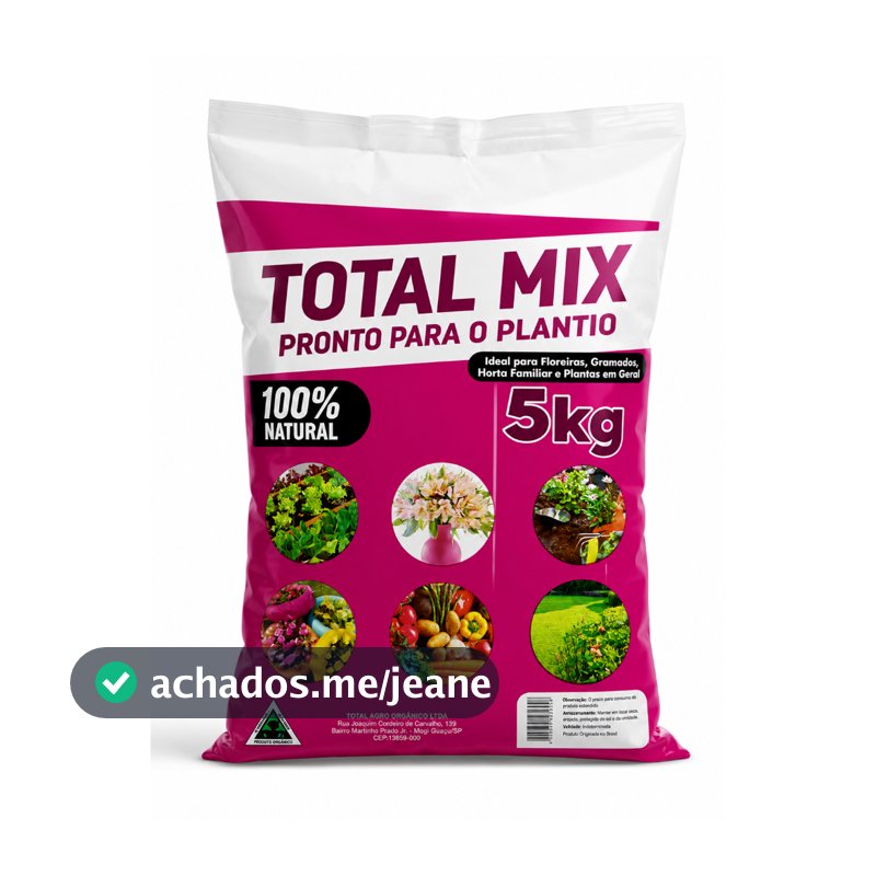Substrato Total Mix 5kg Pronto para Plantio 100% Natural | Terra Adubada para Flores, Hortas, Vasos, Gramados e Plantas