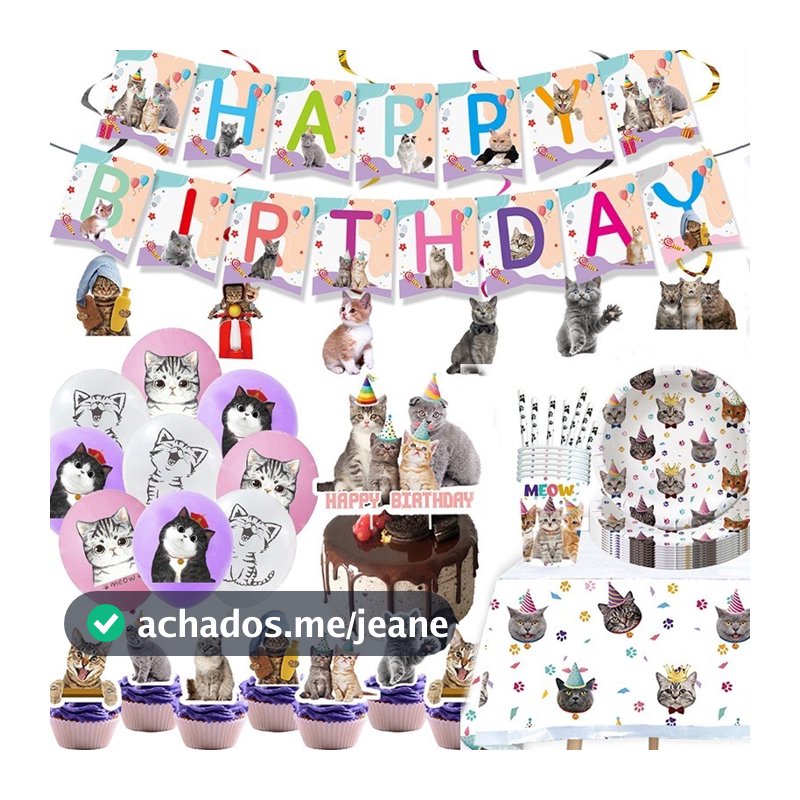 Conjunto De Louça De Mesa Temático Gato Fofo Festa De Aniversário Decoração Animal De Estimação