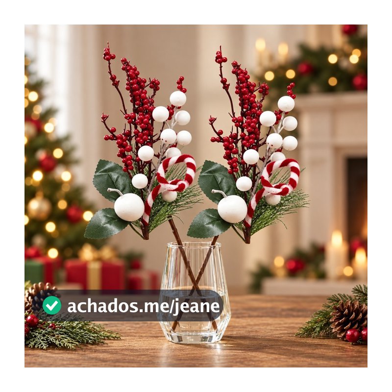 Kit 4 Arranjos Pick Berry Artificiais Enfeite Natalino 40cm