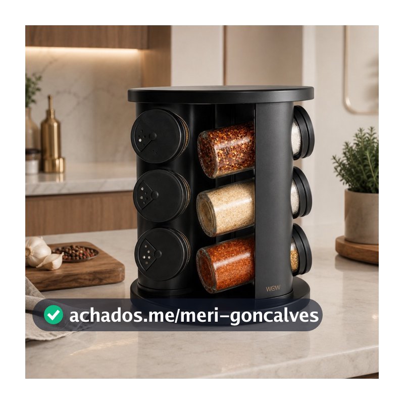 Porta Temperos Giratório Com 9 Potes De Vidro Cor Preto