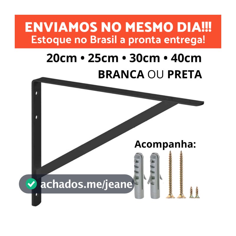 Mão Francesa 20cm 25cm 30cm 40cm Suporte De Prateleira Tampo De Mesa E Bancada - Branca e Preta