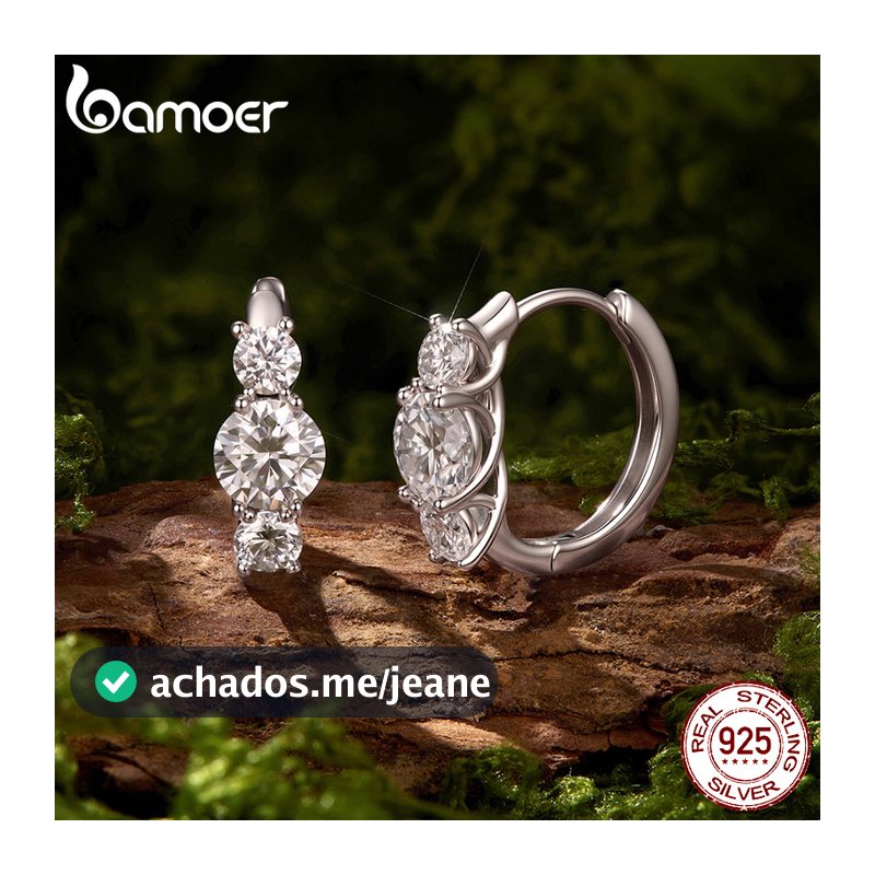 Brincos De Argola De Moissanite De Três Pedras De Prata Esterlina 925 Bamoer Com Joias De Certificado Para Presente Femi