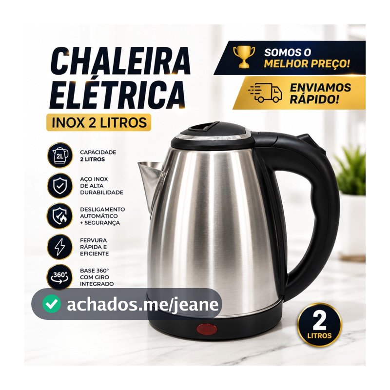 Chaleira Elétrica Inox 2 Litros Aquecimento Rápido Água Quente Café Chá Desligamento Automático