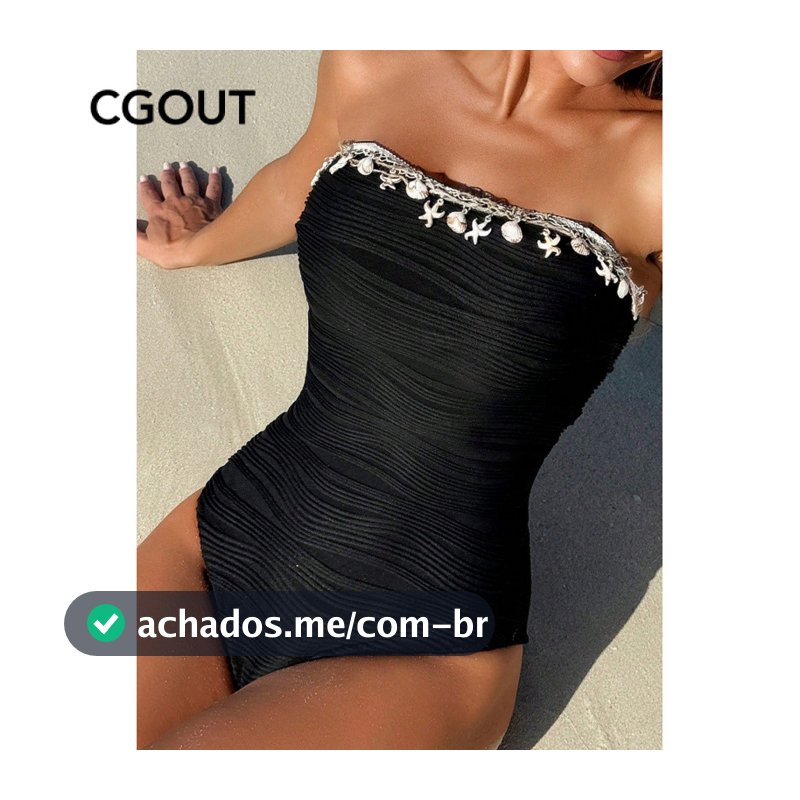 Maiô de uma peça concha estrela do mar acessórios de Metal tubo superior Halter roupa dupla praia férias biquíni