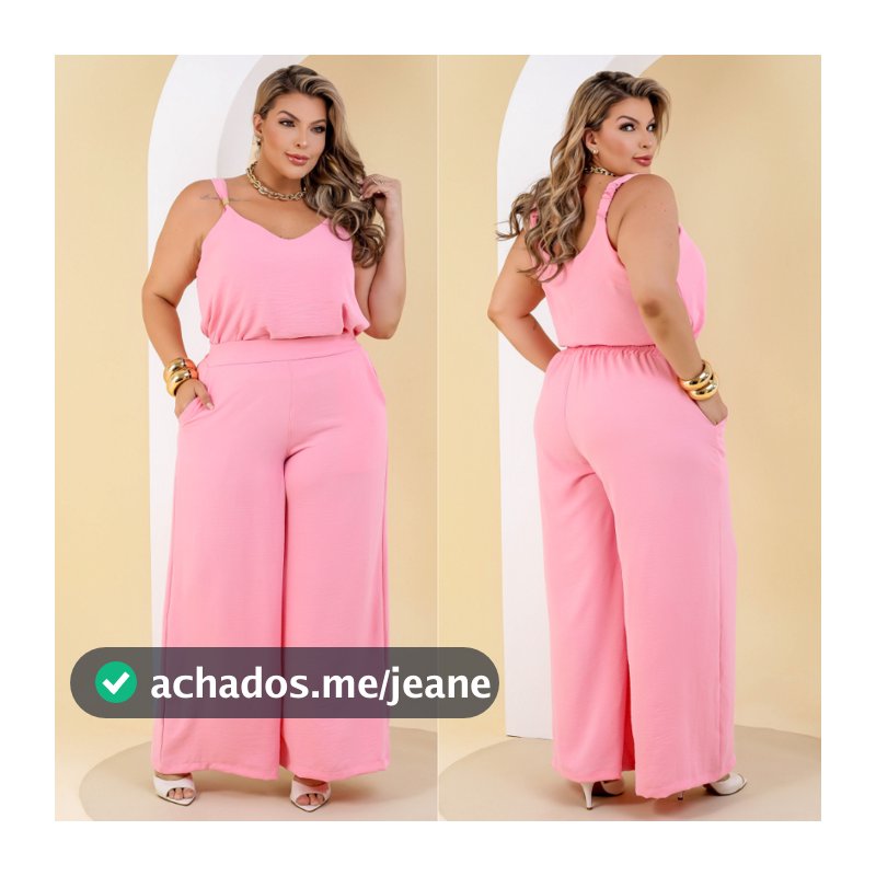 Conjunto Feminino Plus Size Calça Pantalona Blusa de Alça Elegante Festa Trabalho