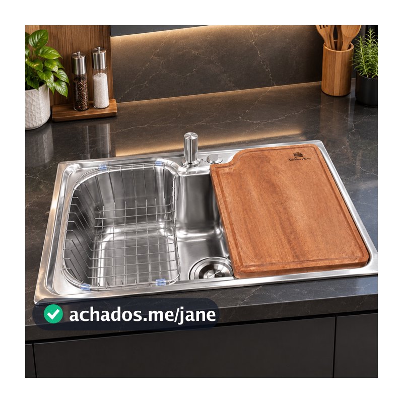 Cuba Gourmet Cozinha Aço Inox 60x42cm Completa Com Dispenser 500ml Escorredor Tábua De Corte Teca
