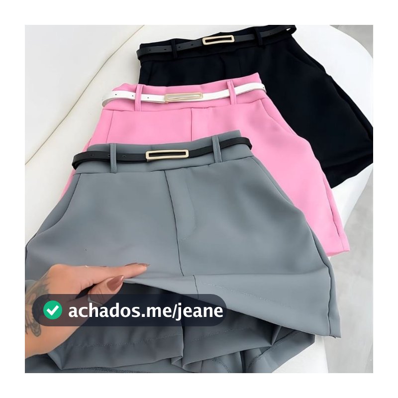 Short Saia Alfaiataria Feminina  com Cinto e Bolsos