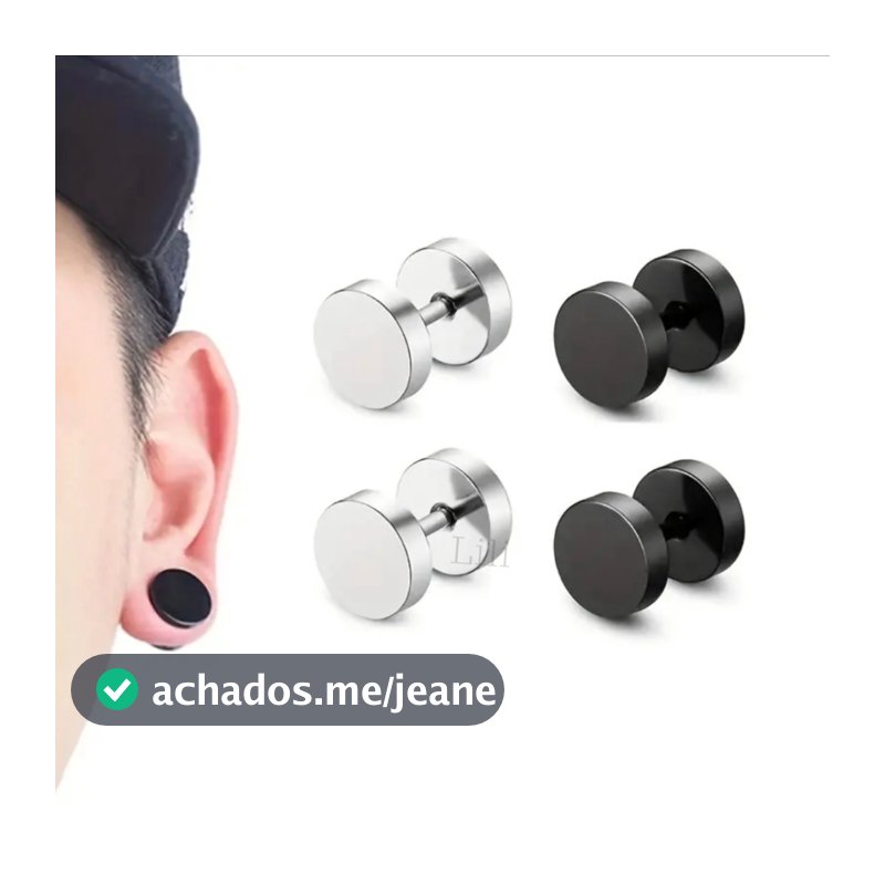 Brinco Preto, Prata Masculino Feminino Unissex Falso Alargador