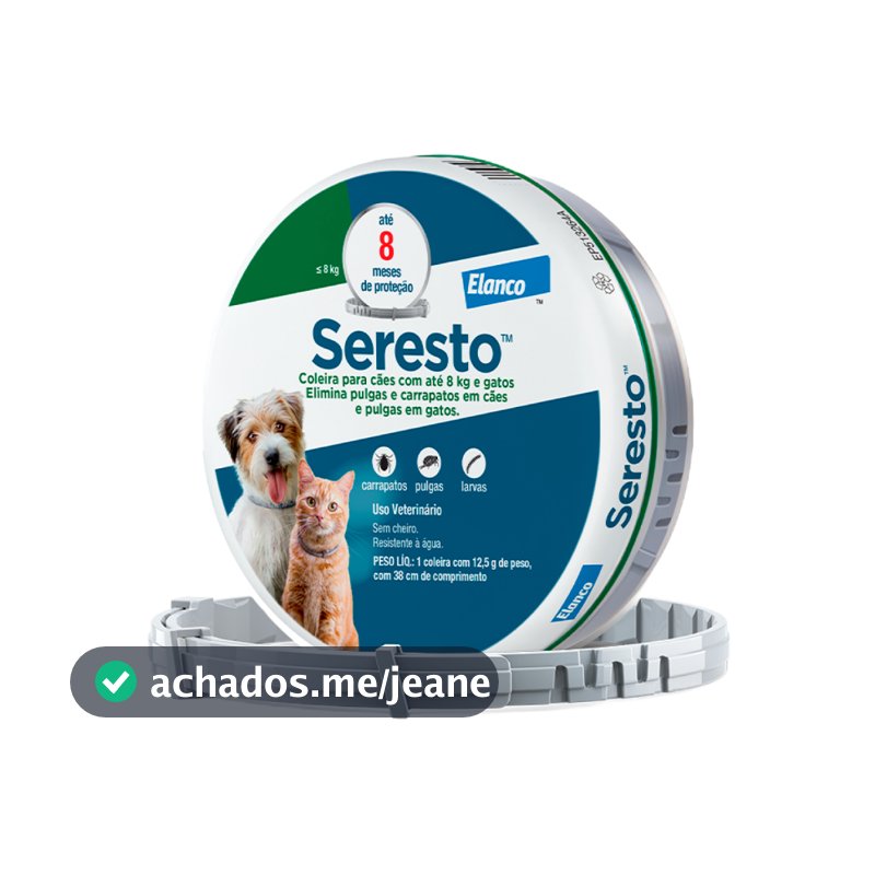 Coleira Seresto Antipulgas e Carrapatos para Cães e Gatos até 8kg