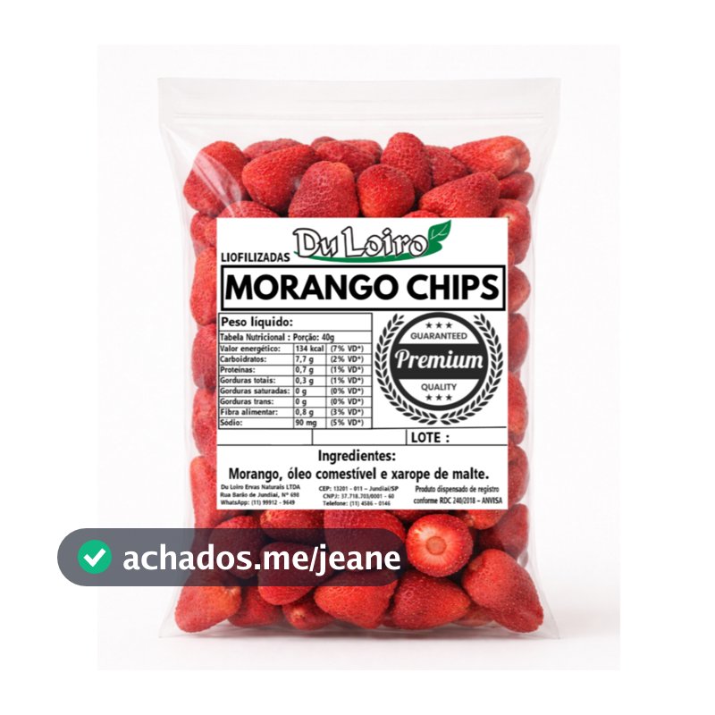 Chips de Morango Crocante Liofilizado