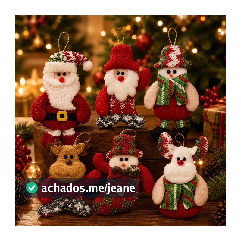 Kit 6 12 18 Enfeites de Natal para Árvore Pendentes Papai Noel Rena Boneco de Neve Pelúcia Decoração Natalina