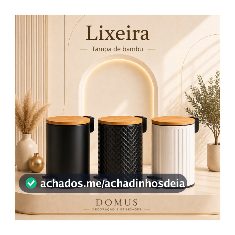 Lixeira Premium 5L Pedal Metálico Tampa de Bambu Soft Close Cesto Removível Banheiro Cozinha