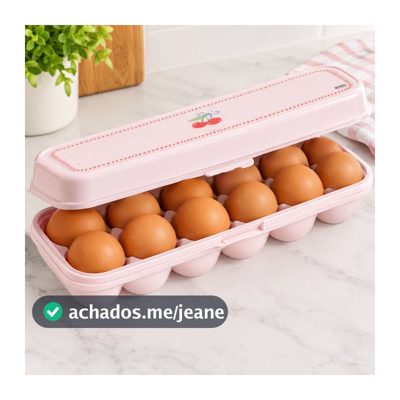 Porta 12 Ovos de Plástico Com Tampa Organizador Para Geladeira Plasútil Decorado Rosa