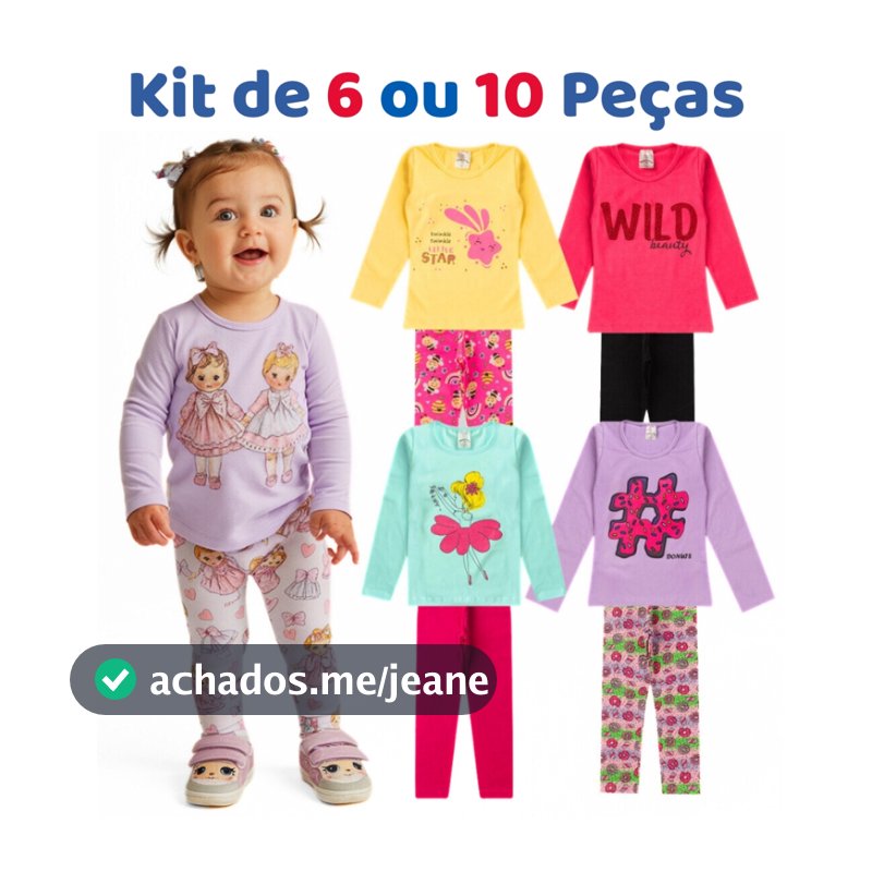 Kit de 6 ou 10 Peças Meia Estação Menina Infantil Conjunto Feminino Frio Outono/Inverno