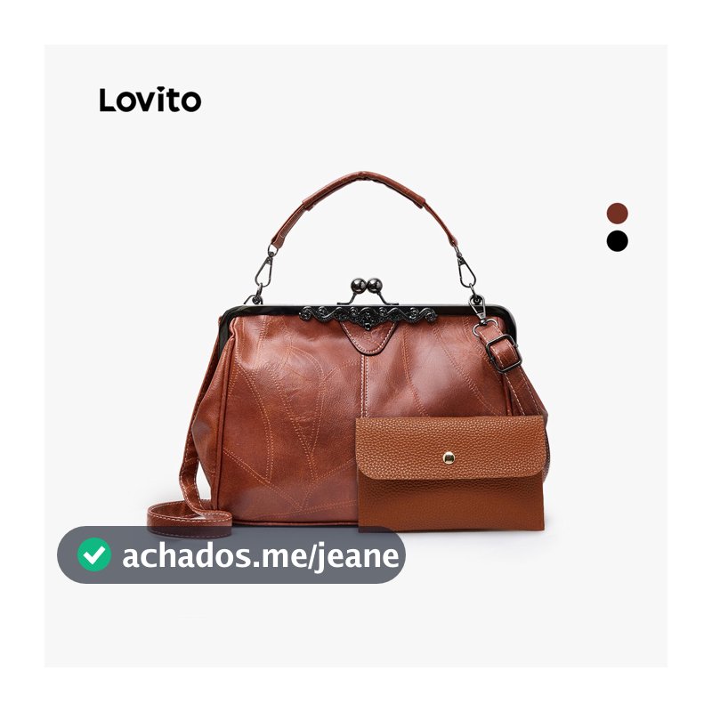 Lovito Elegante bolsa de clipe simples retrô para viagem de negócios pu brilhante para mulheres LFA53131