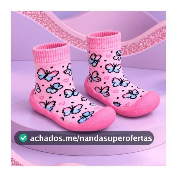 Meia Sapatinho Bebê Menina Antiderrapante com Solinha Confortável Infantil