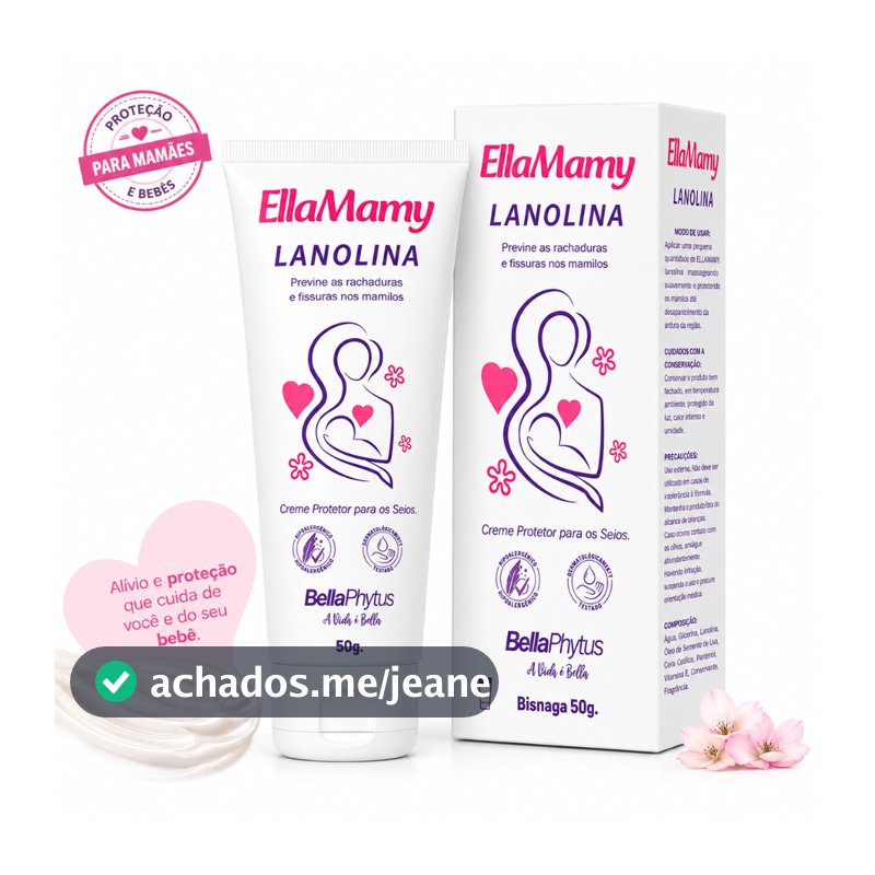 Lanolina Ellamamy 50g Creme Para Amamentação Protege Seios e Previne Rachaduras Fissuras nos Mamilos
