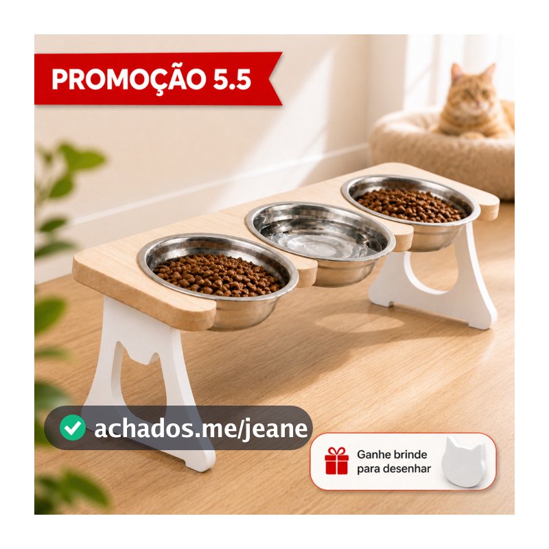 COMEDOURO EM INOX TRIPLO PARA GATOS OU CACHORROS PEQUENOS