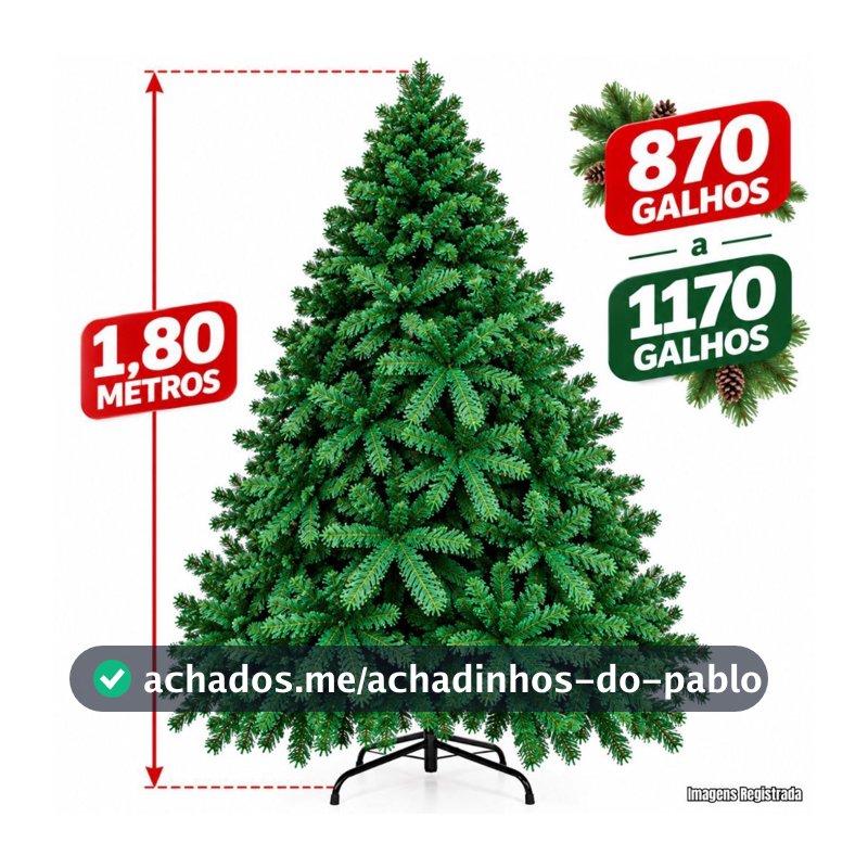 Arvore Natal Grande Pinheiro Verde 1,80 Metros 870/950/1170 Galhos Premium Outros Modelos Decoração Natalina 2026