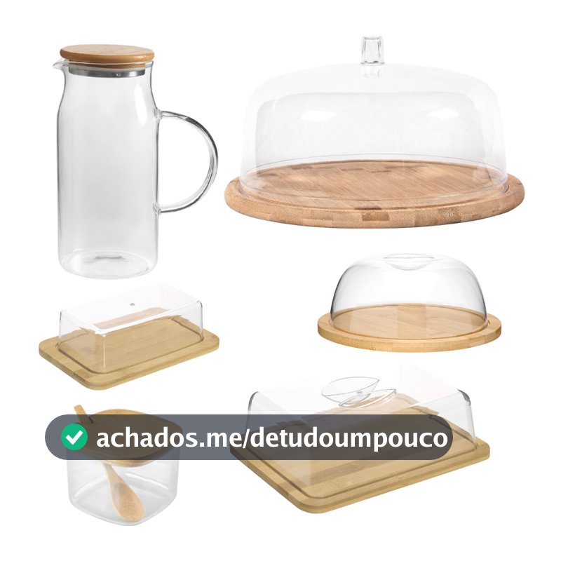 Kit Mesa Posta Bambu Café Da Manhã Porta Frios Queijeira Boleira Açucareiro Manteigueira