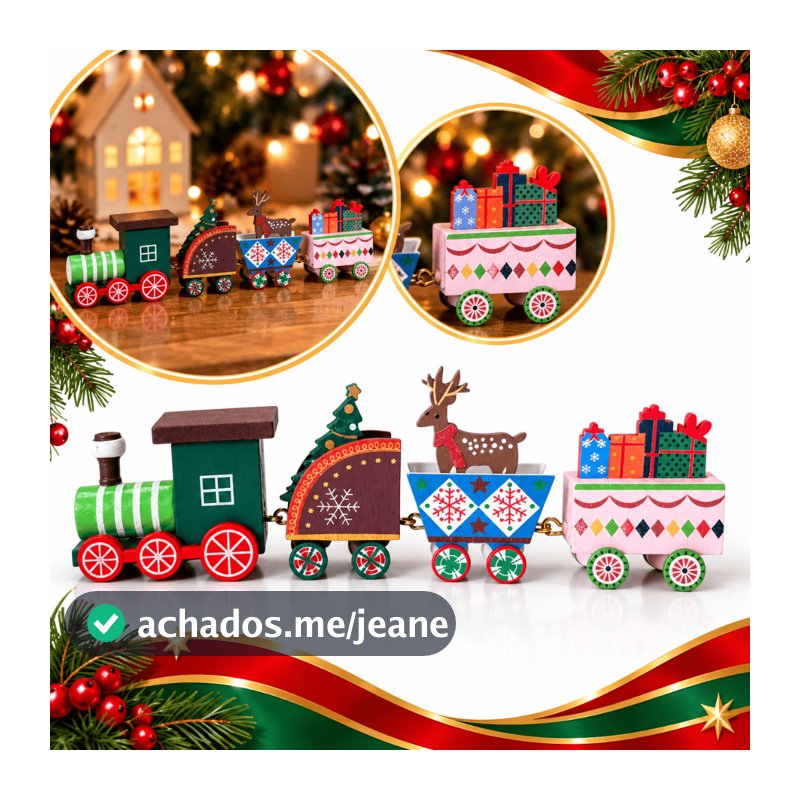 Enfeite Trenzinho de Natal Decoração Natalina Casa Mesa De Madeira Trem Vagões Articulados Sortido