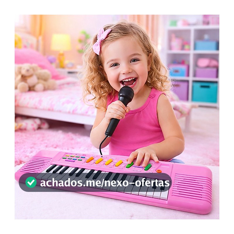 Teclado Piano Com Microfone Infantil ROSA MENINA