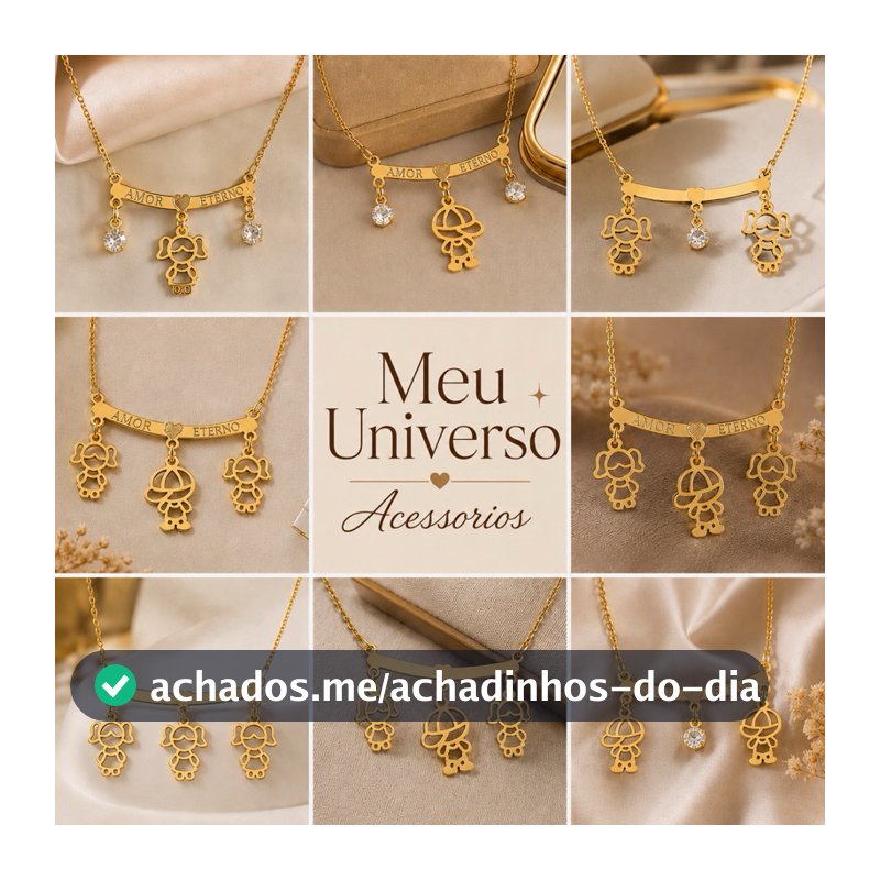 Colar Filhos Casal Menino Menina Três Quatro Filhos Filhas Meninos Meninas Folheado
