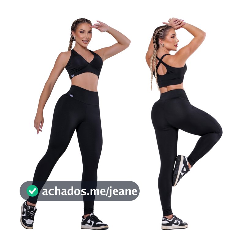 Kit 2 Conjuntos Academia Fitness Treino Cós Alto Forro Duplo Bojo Zero Transparência Basic AQN SPORT