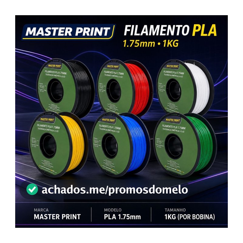 Filamento PLA Master Print Premium 1Kg 1.75mm Alta Precisão  Várias Cores para Impressora 3D