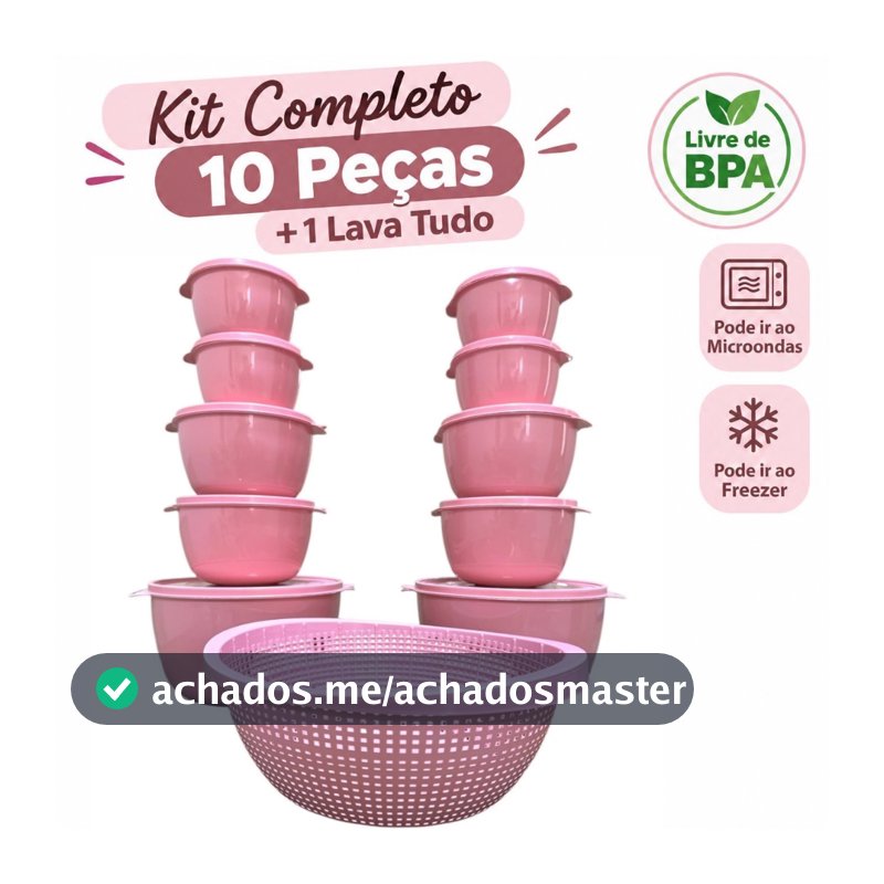 Kit 10 Potes Bowl Plásticos Redondos + Lava Tudo | Vasilhas para Cozinha, Tigelas com Tampa