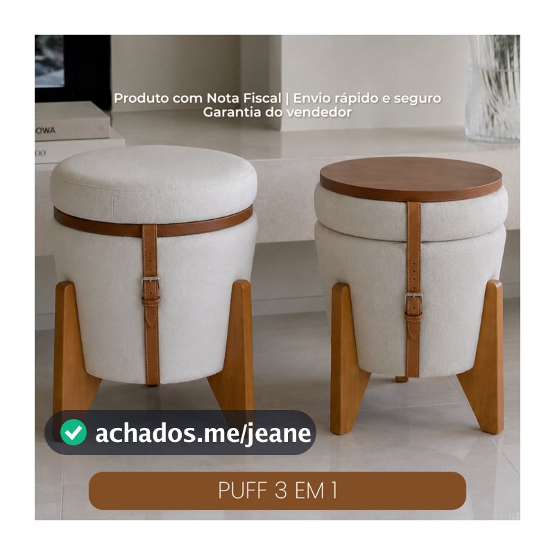 Kit 2 Puff Baú com Tampa Rígida | Banco Decorativo Multiuso Linho Premium