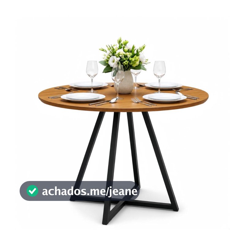 Mesa de Jantar Redonda 90x90 MDF Industrial Moderna Pés Aço Preto Cozinha, Apartamento Área Gourmet