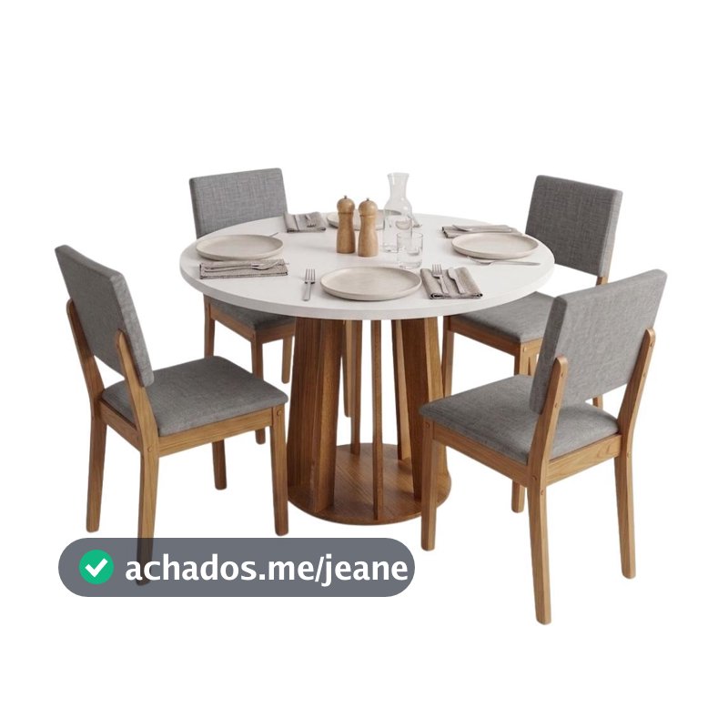 Conjunto Sala de Jantar Mesa Redonda 0,90m Veneza 4 Cadeiras Linda