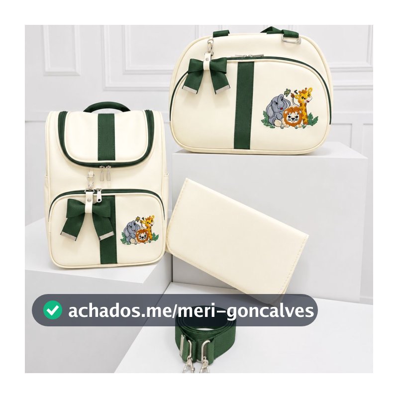 Bolsa Maternidade Kit Premium Luxo 3 Peças com Bordado e Safari ENFANTILI