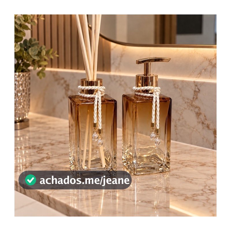 Kit Vidros Banheiro Luxuoso Degradê Completo com Sabonete E Difusor de Varetas