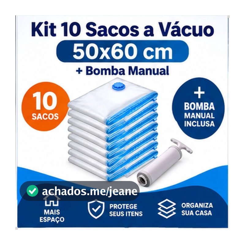 Kit 10 Saco a Vácuo 50x60 + Bomba Manual