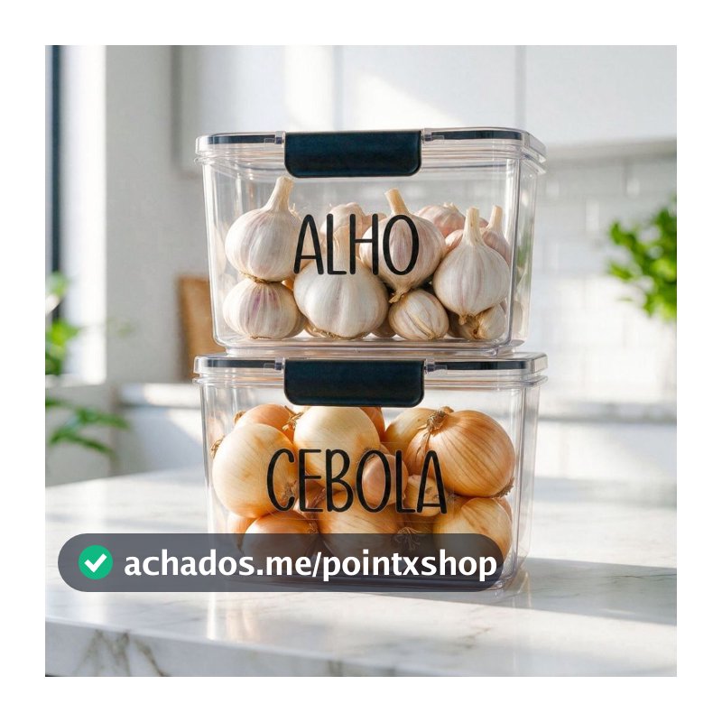 Organizador Multiuso de Geladeira 1,9L - Pote Hermético com Etiqueta, Porta Alho | Avulso ou Kit