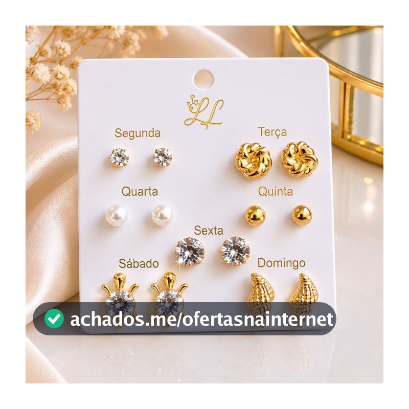 Kit 7 Pares de Brincos Femininos – Cartela Completa Bijuterias Semaninhas