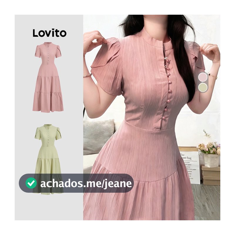 Lovito Elegante Vestido com Botões e Zíper Rosa de Primavera/verão para mulheres LK4LD2789